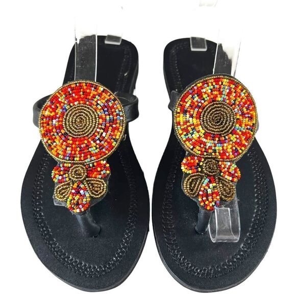 African Maasai Beaded Leather Sandals - Picture 1 of 9